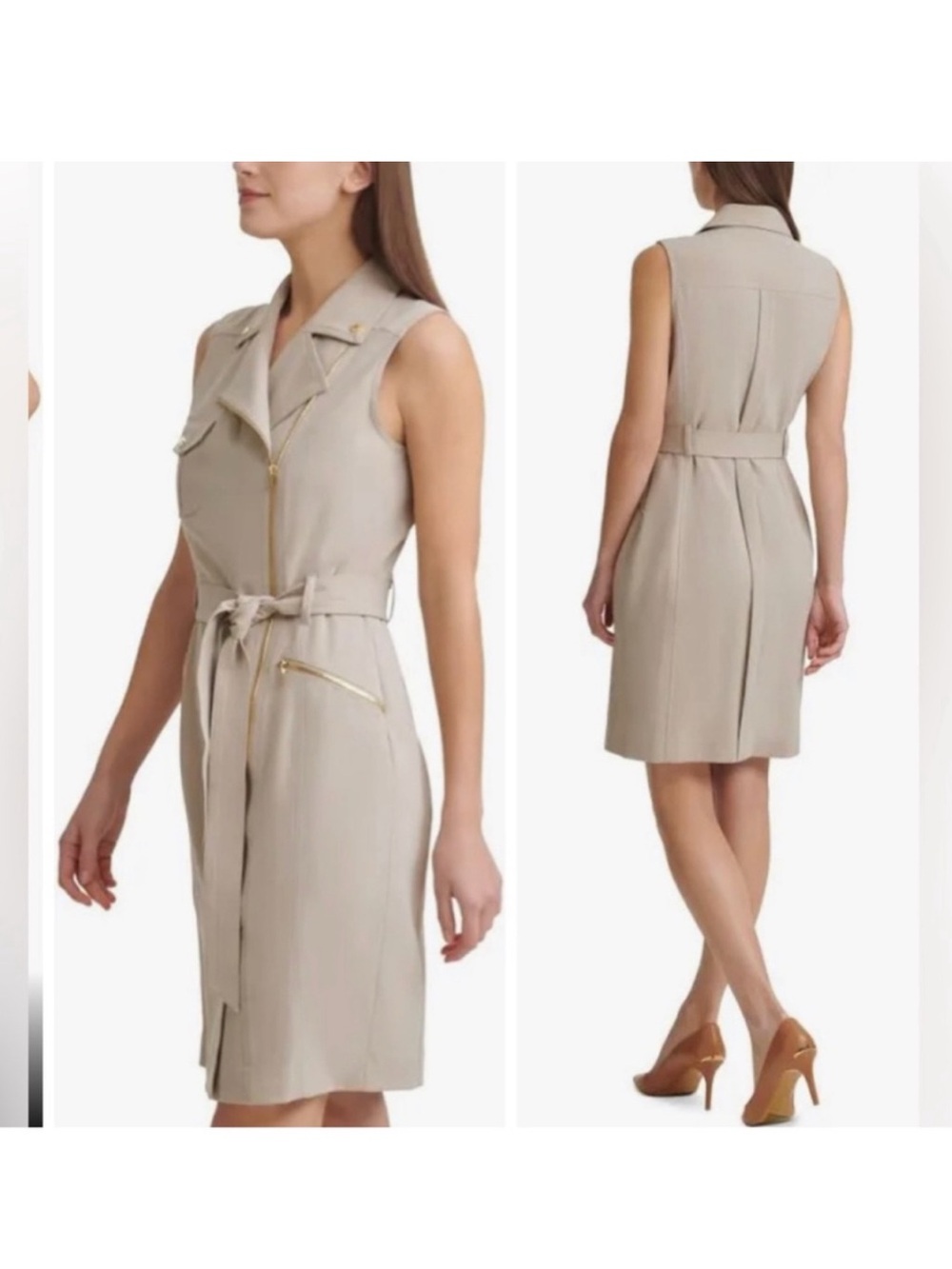 Calvin Klein Tan Sheath Mini Dress Notched Collar
